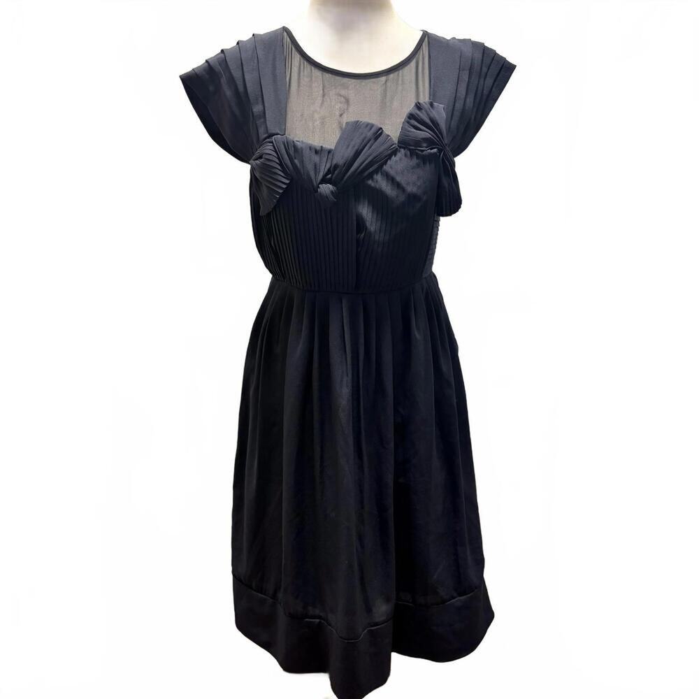 Anthropologie Black Pleated Illusion 40's Look Retro Dress Coquette Pinup Glam